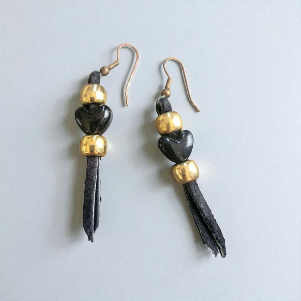 Gold and Black Heart Earrings